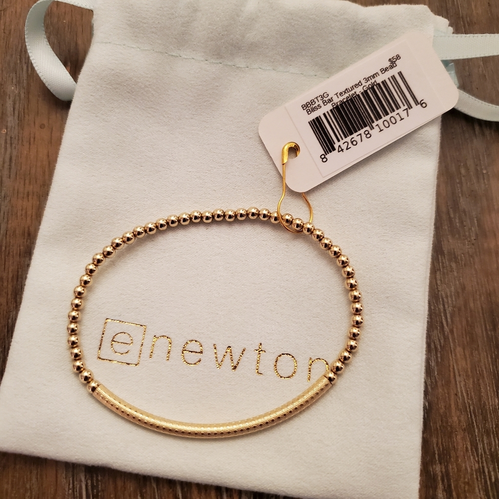 eNewton Brand - Bliss Bar Textured 3mm Bead Bracelet- Gold